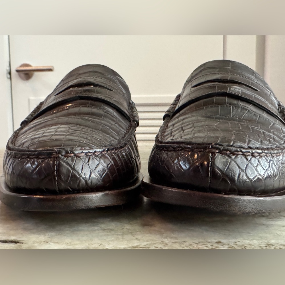 HERMES Crocodile Brown Alligator Leather Penny Loafer Shoes 10 US 43 Euro 9 UK - Picture 7 of 16